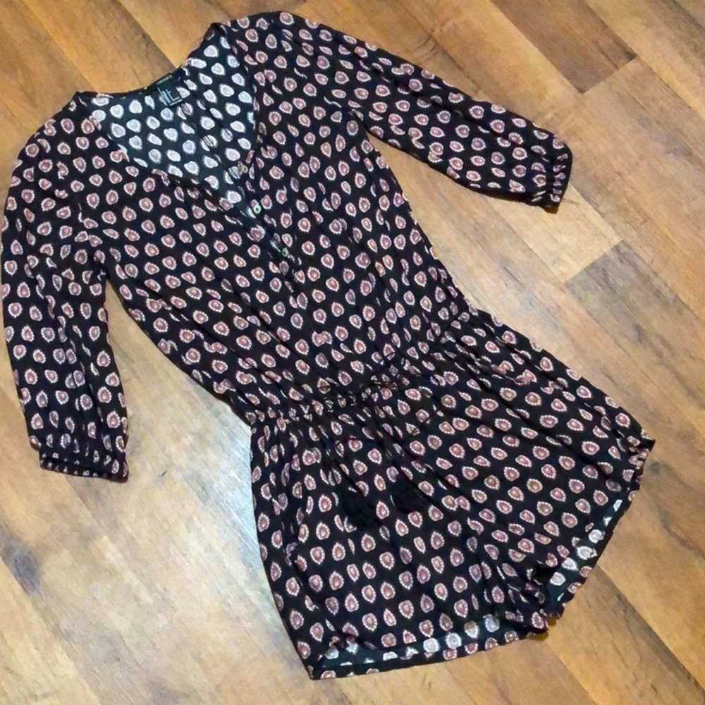 Black Paisley Long Sleeve Romper Size S Boho